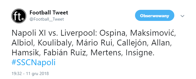 OFICJALNY skład Napoli na mecz z Liverpoolem :D